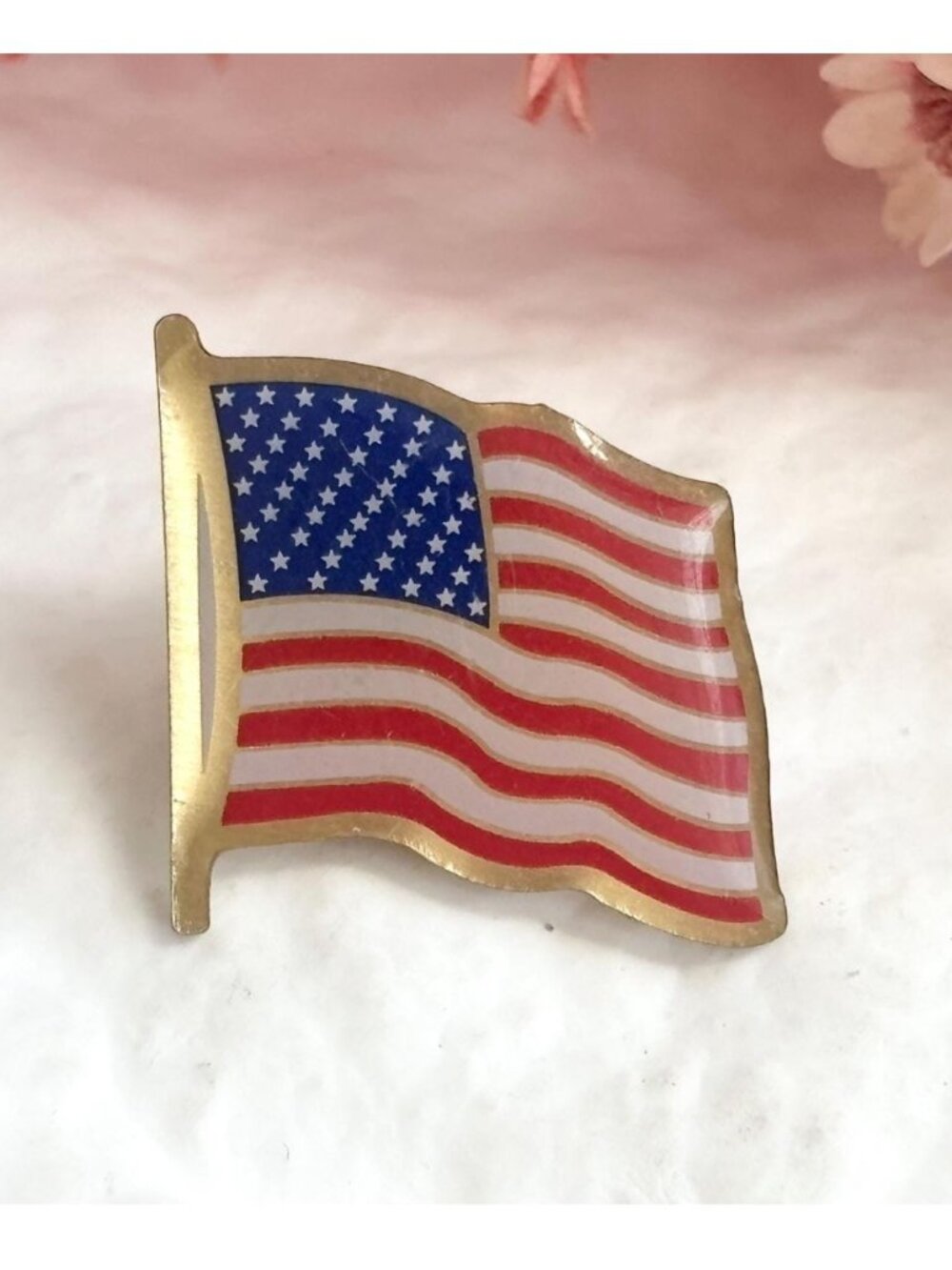 American Flag Patriotic Vintage Tiny Enameled Gold Toned Pin